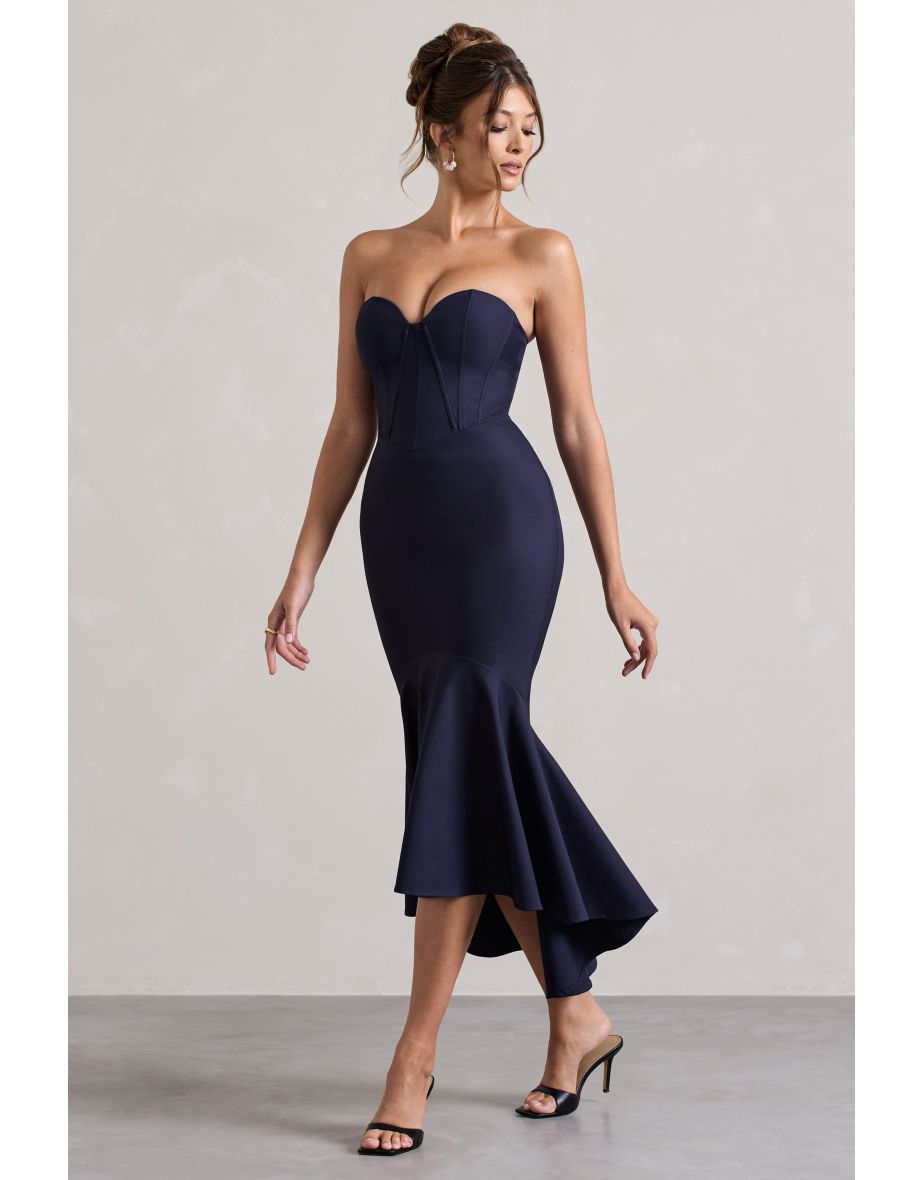 Daylight | Navy Corset High-Low Midaxi Dress - 4