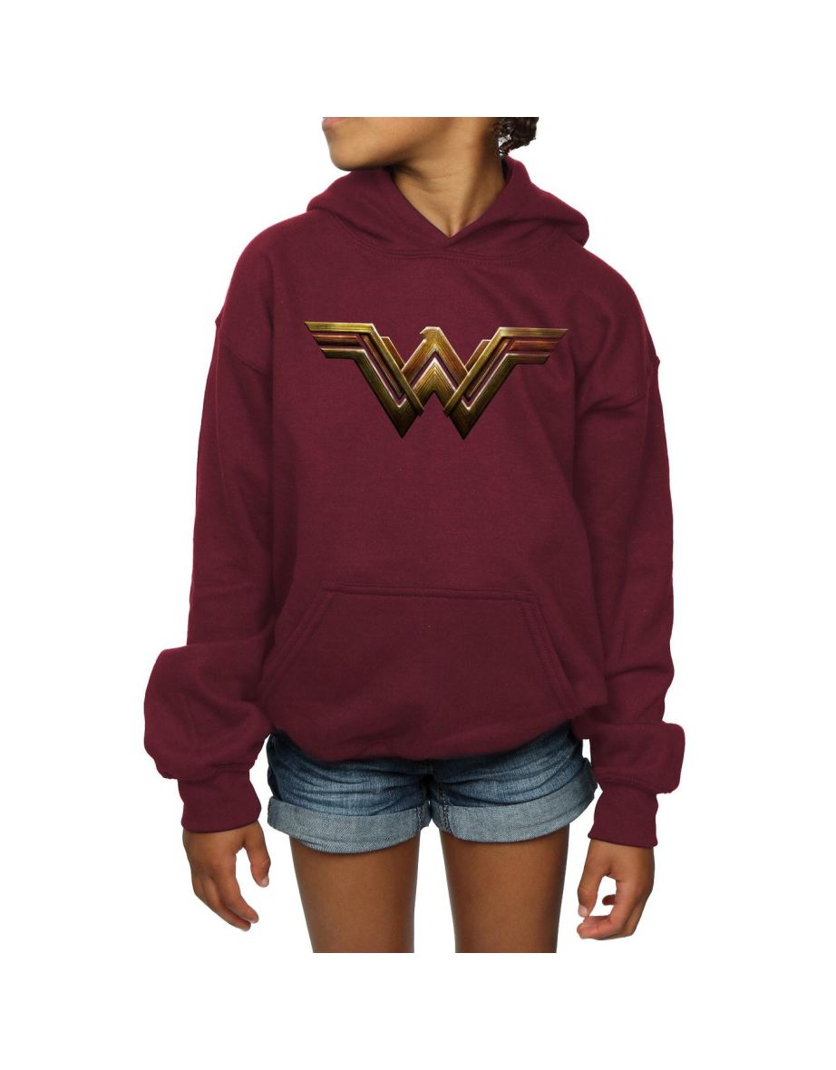 DC Comics Girls Justice League Movie Wonder Woman Emblem Hoodie - Burgundy - 3