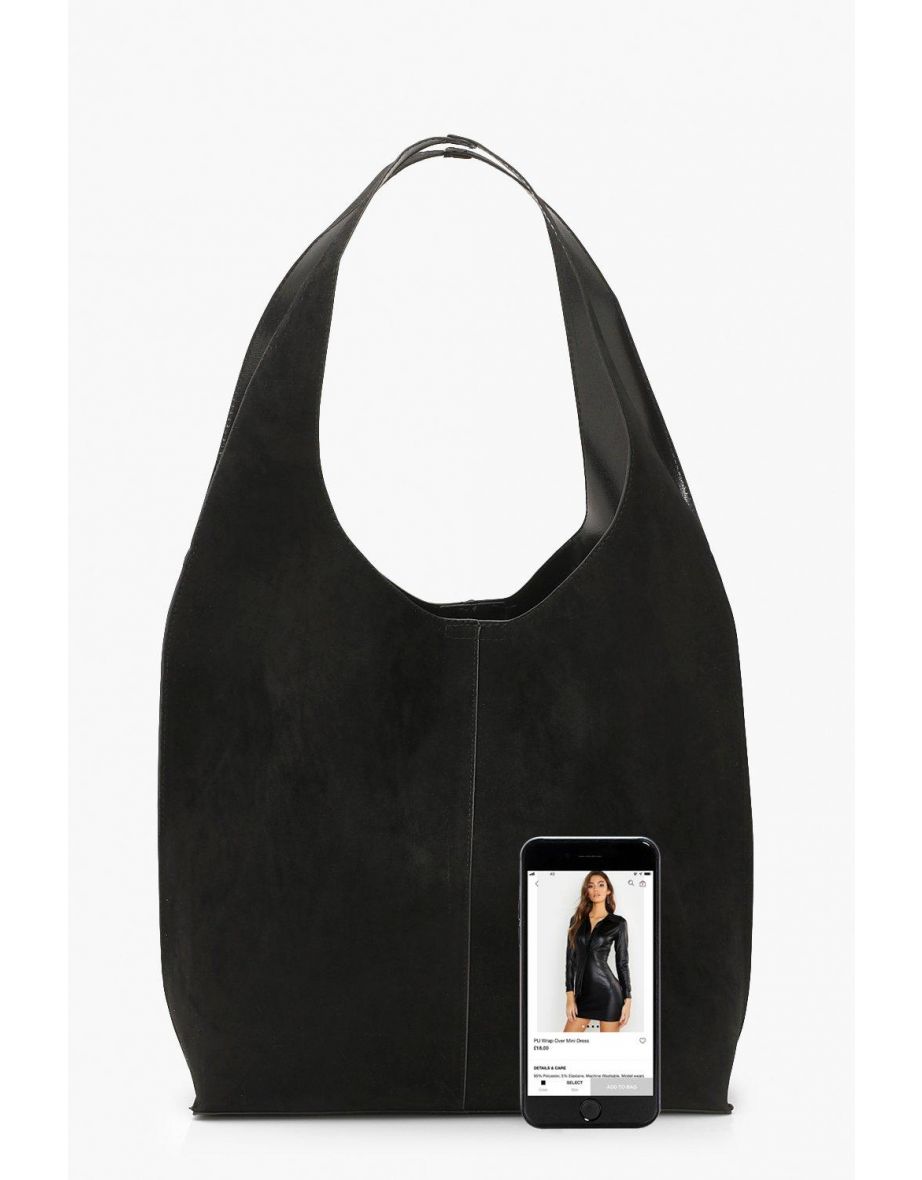 Suedette Slouch Hobo Day Bag - black - 3