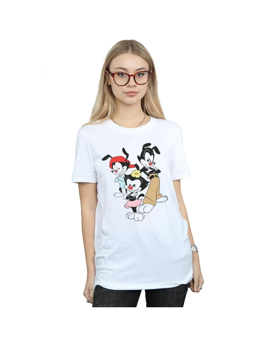 Animaniacs Womens/Ladies Dot Wakko And Yakko Cotton Boyfriend T-Shirt - White