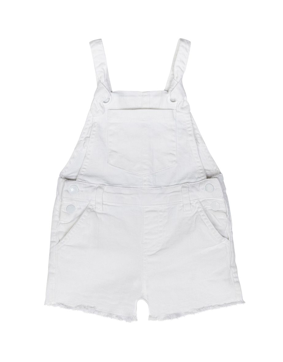 Girls White denim dungaree