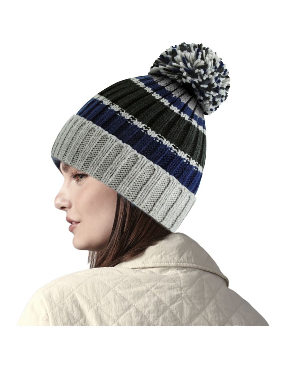 Beechfield Hygge Striped Beanie - Steel Blue - 1