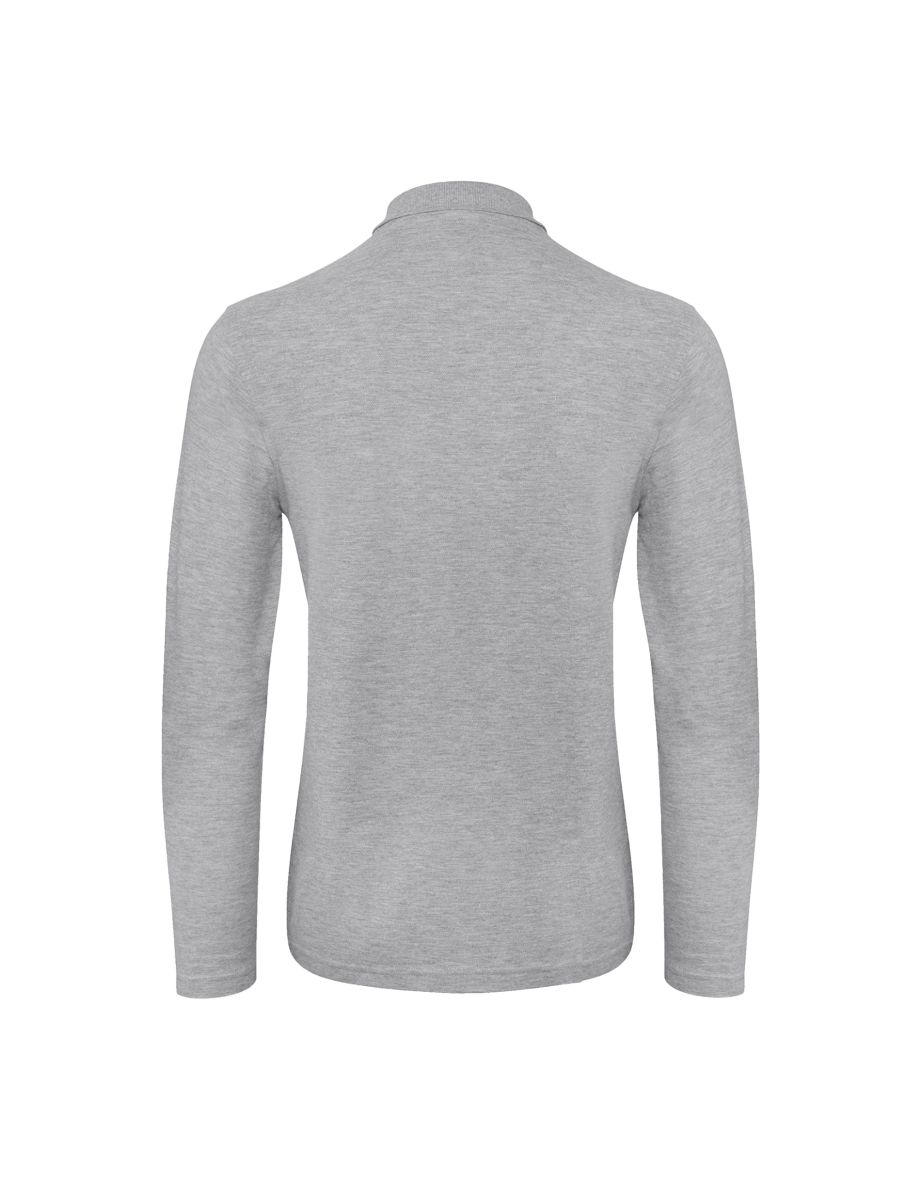 B&C Collection Mens Long Sleeve Polo Shirt - Heather Grey - 1