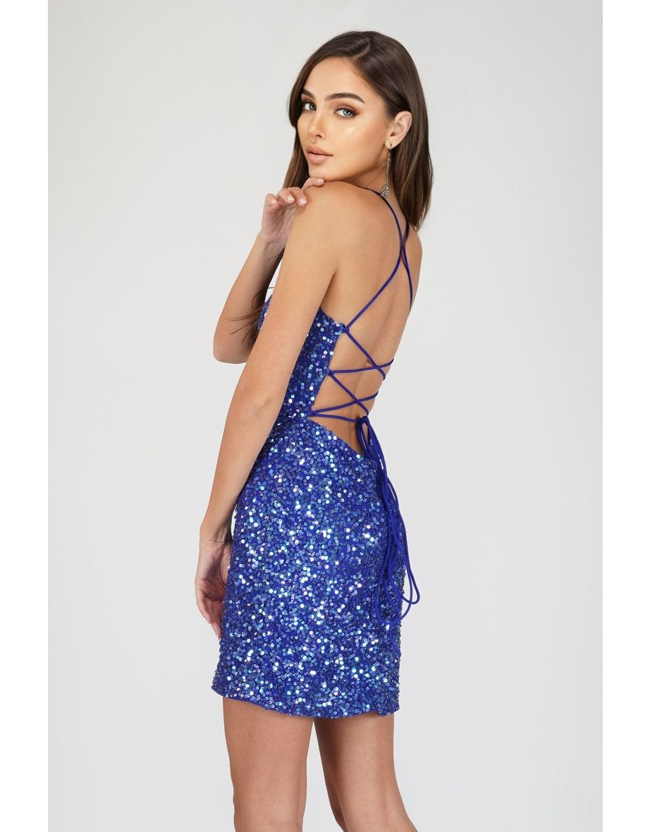 Anna Blue Sequin Mini Dress - 4