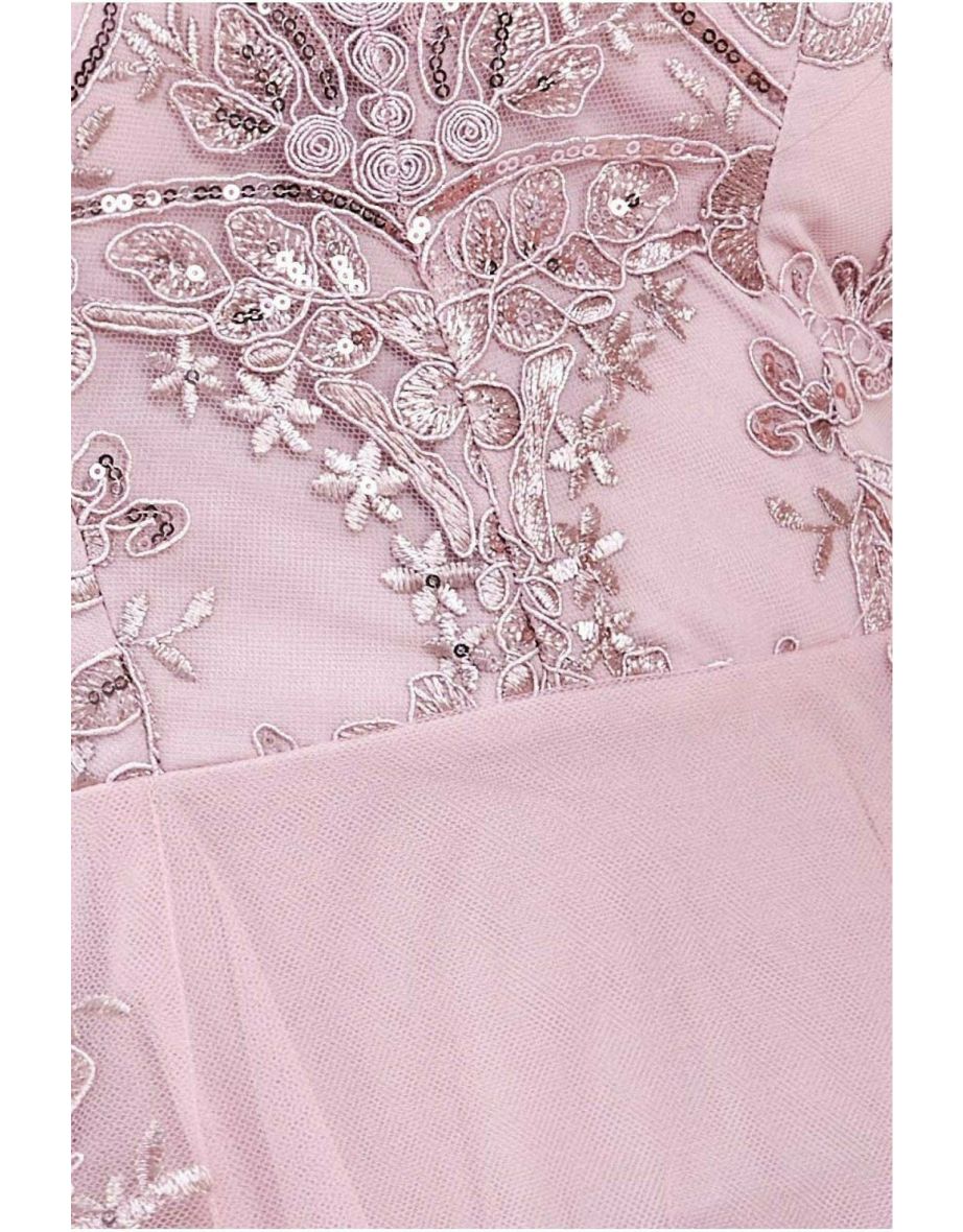 Goddiva High Low Scalloped Midi Dress - Blush - 3