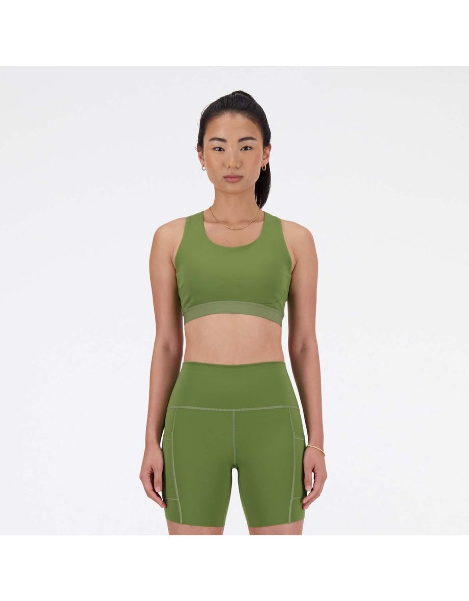 Women's New Balance Sleek Medium Support Pocket Sports Bra in Green