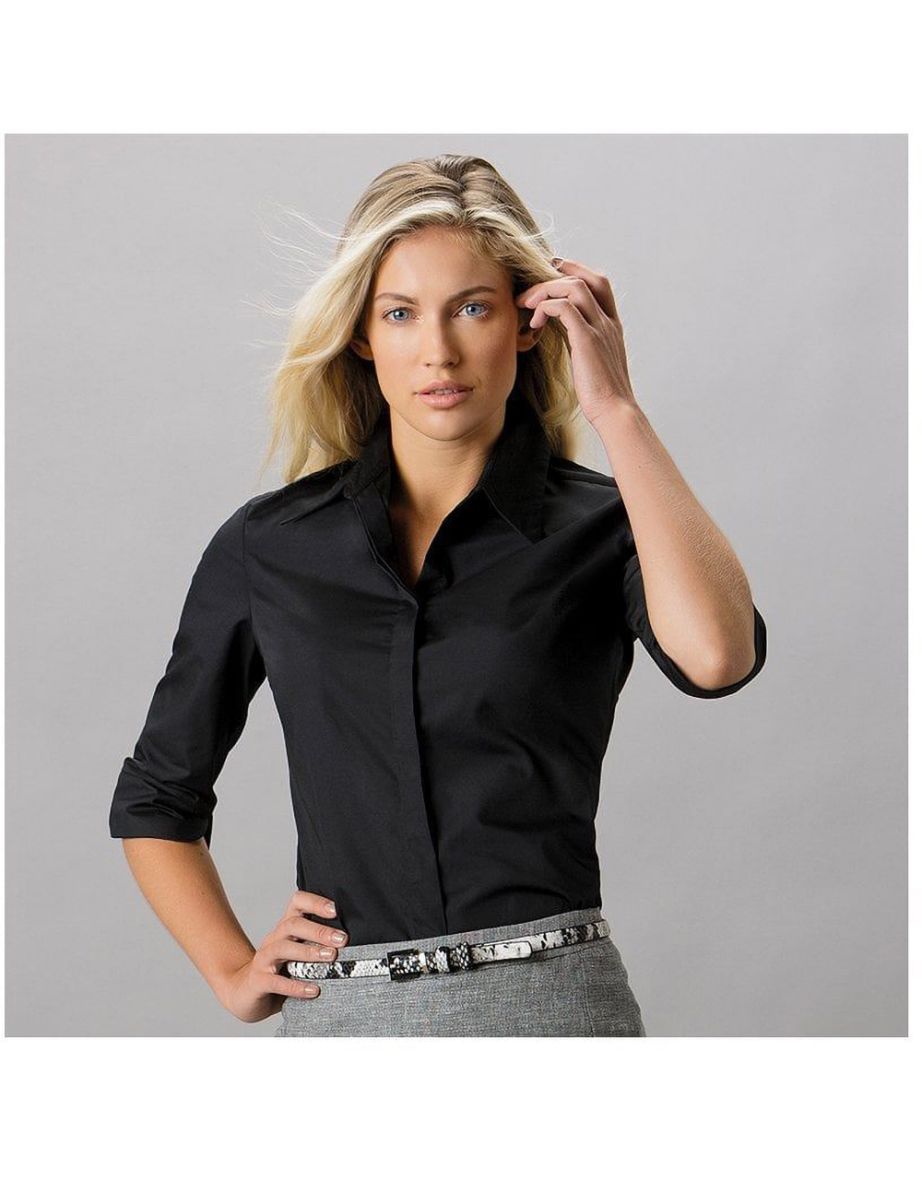 Kustom Kit Ladies Continental 3/4 Length Sleeve Blouse - Black - 3