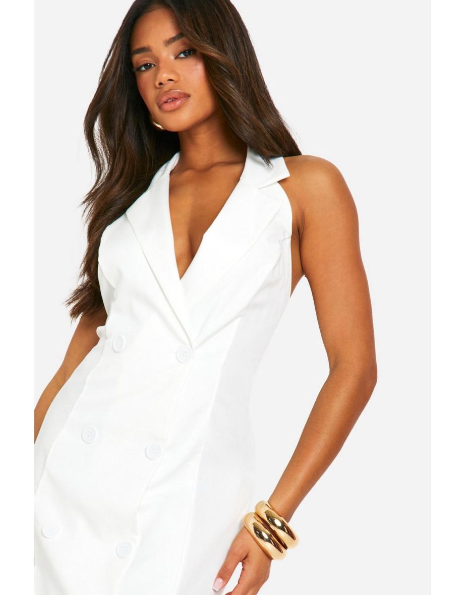Woven Sleeveless Maxi Blazer Dress - white - 3