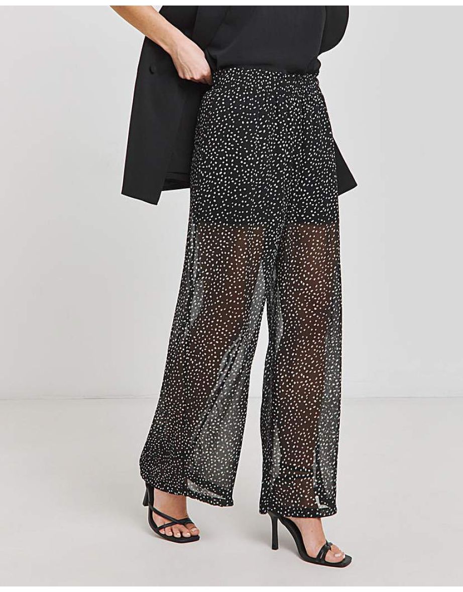 Mono Spot Wide Leg Chiffon Trousers - 2