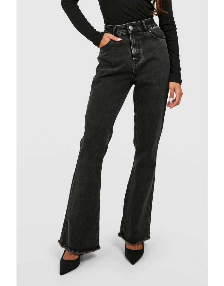 Butt Shaper Stretch Fray Hem Denim Flares - washed black - 3