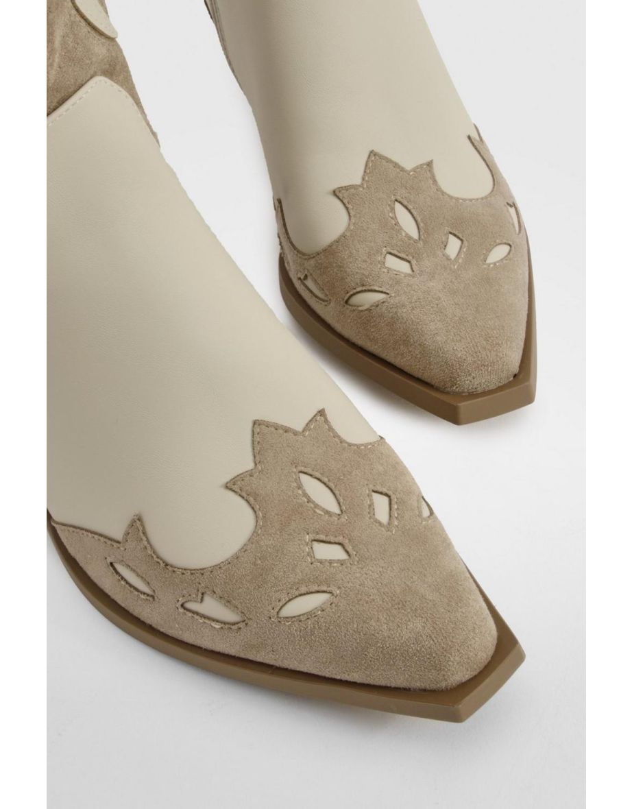 Contrast Panel Western Cowboy Boots - taupe - 3