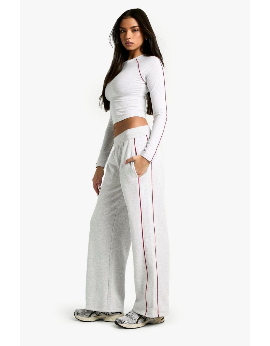 Piping Detail Wide Leg Jogger - ash grey