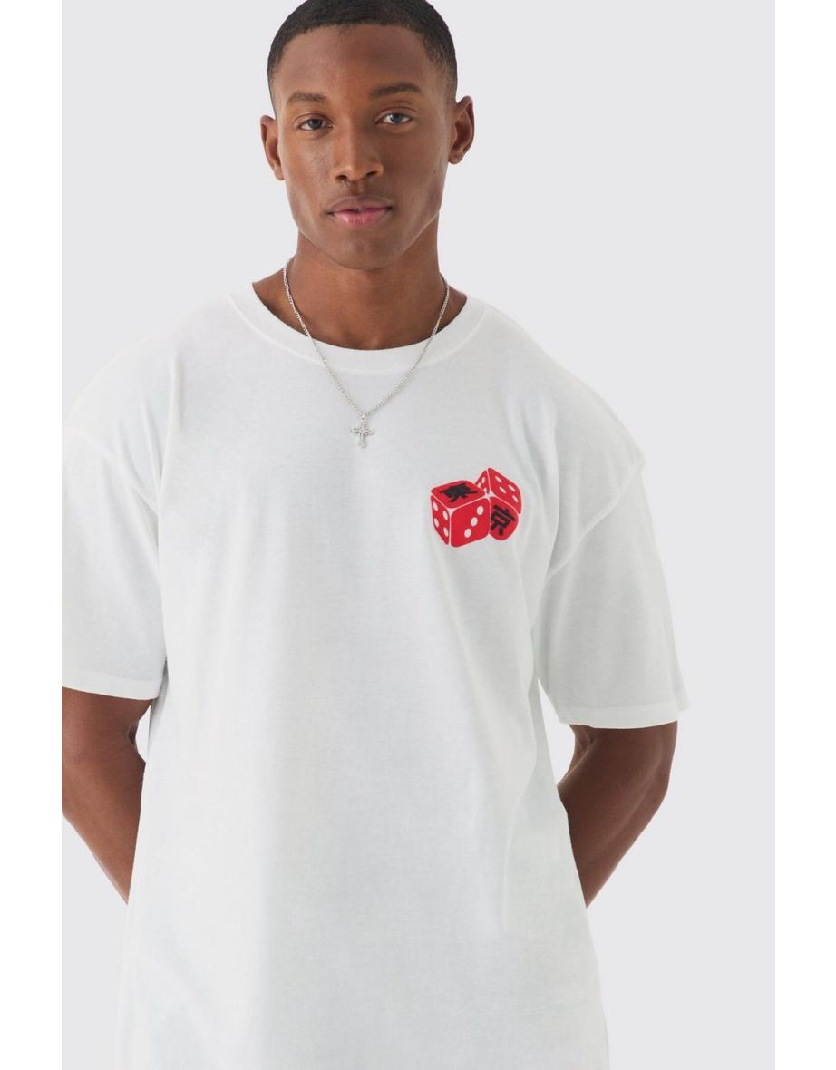 Oversized Japan Casino Print T-shirt - white