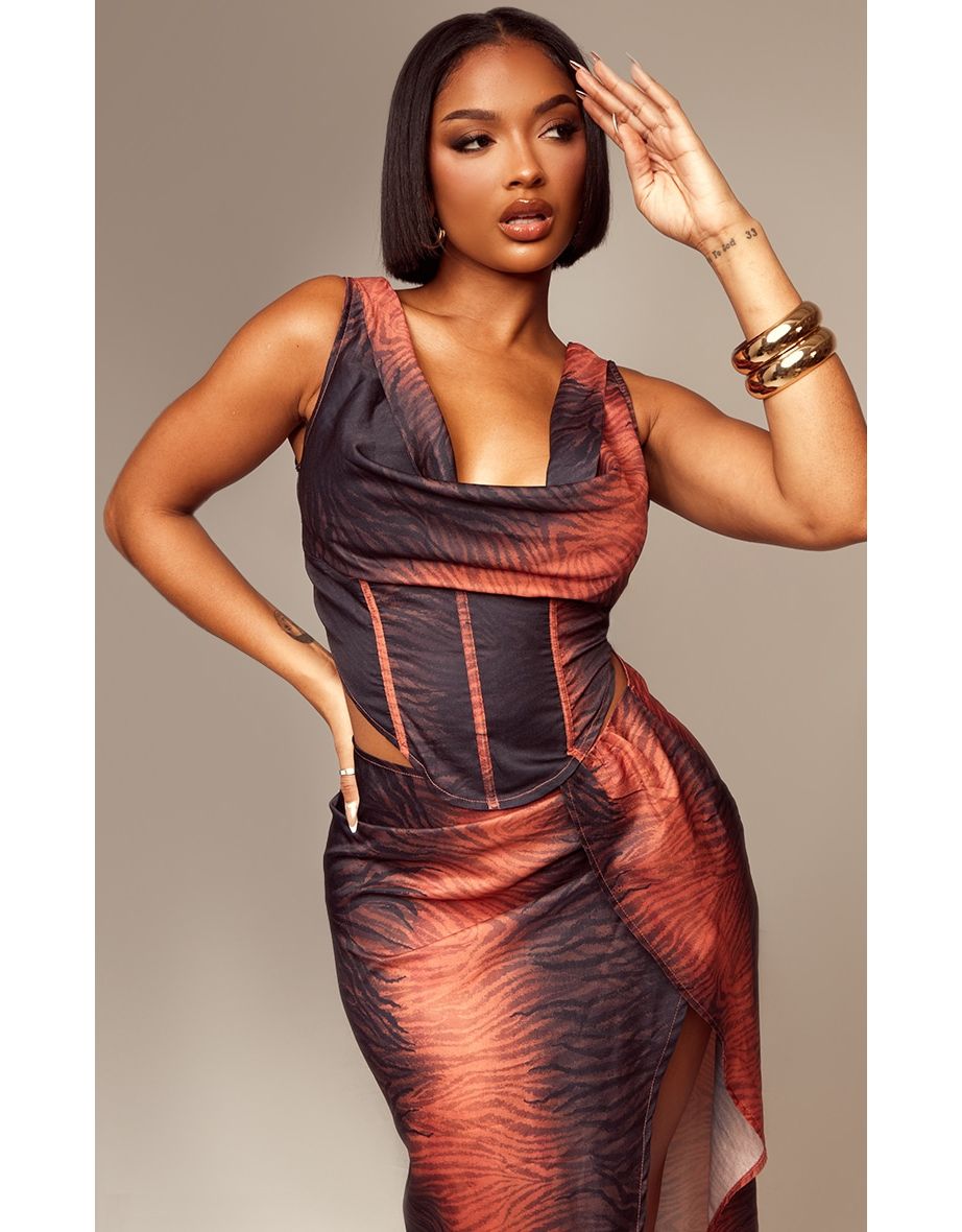 Shape Brown Zebra Printed Bardot Corset