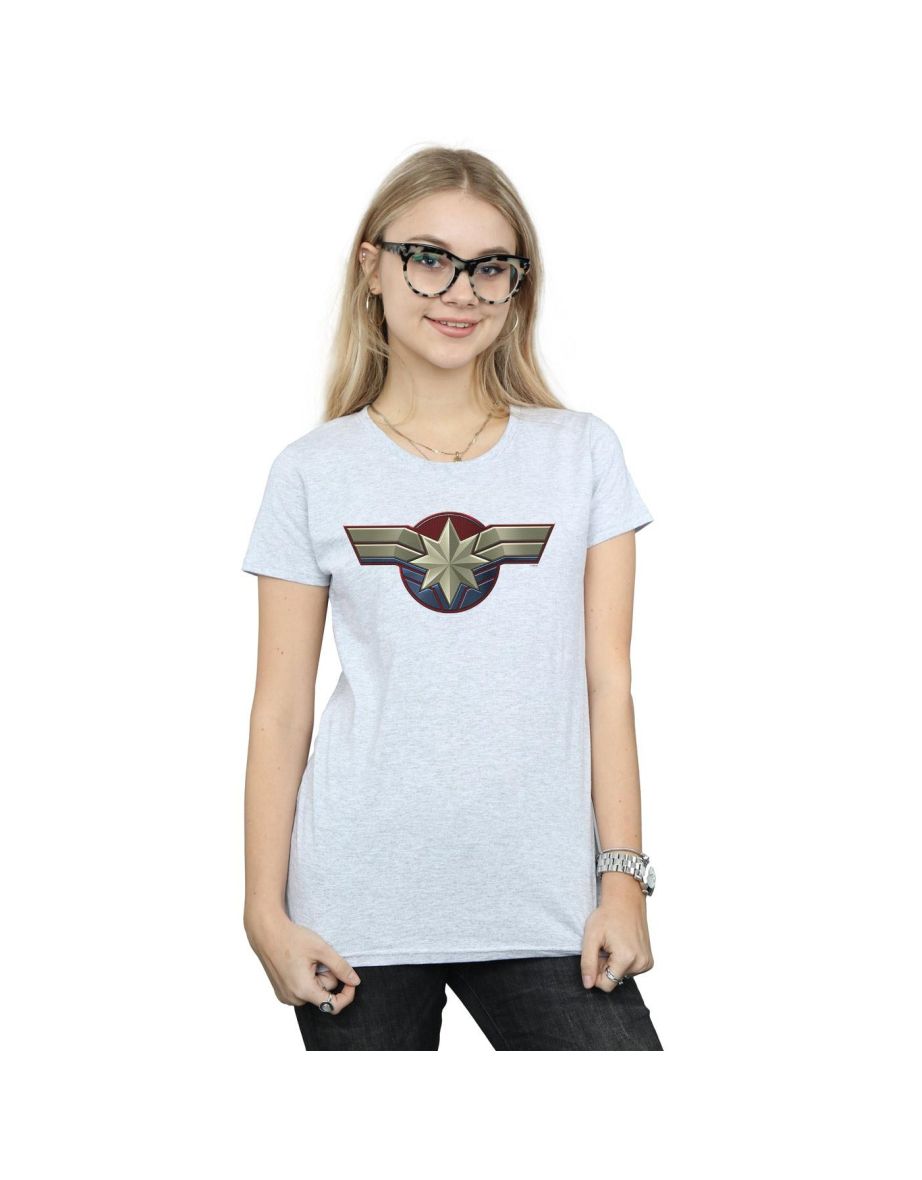 Marvel Womens/Ladies Captain Marvel Chest Emblem Cotton T-Shirt - Sports Grey