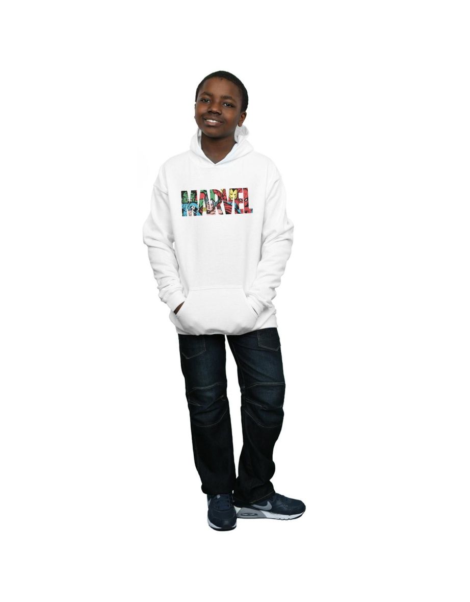 Marvel Comics Boys Logo Character Infill Hoodie - White