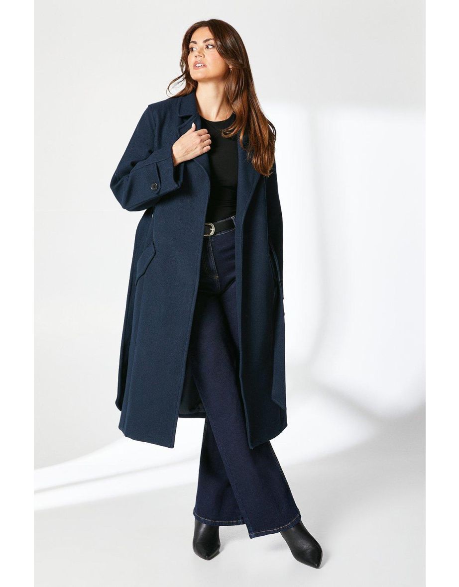 Relaxed Belted Wrap Coat - navy - 3