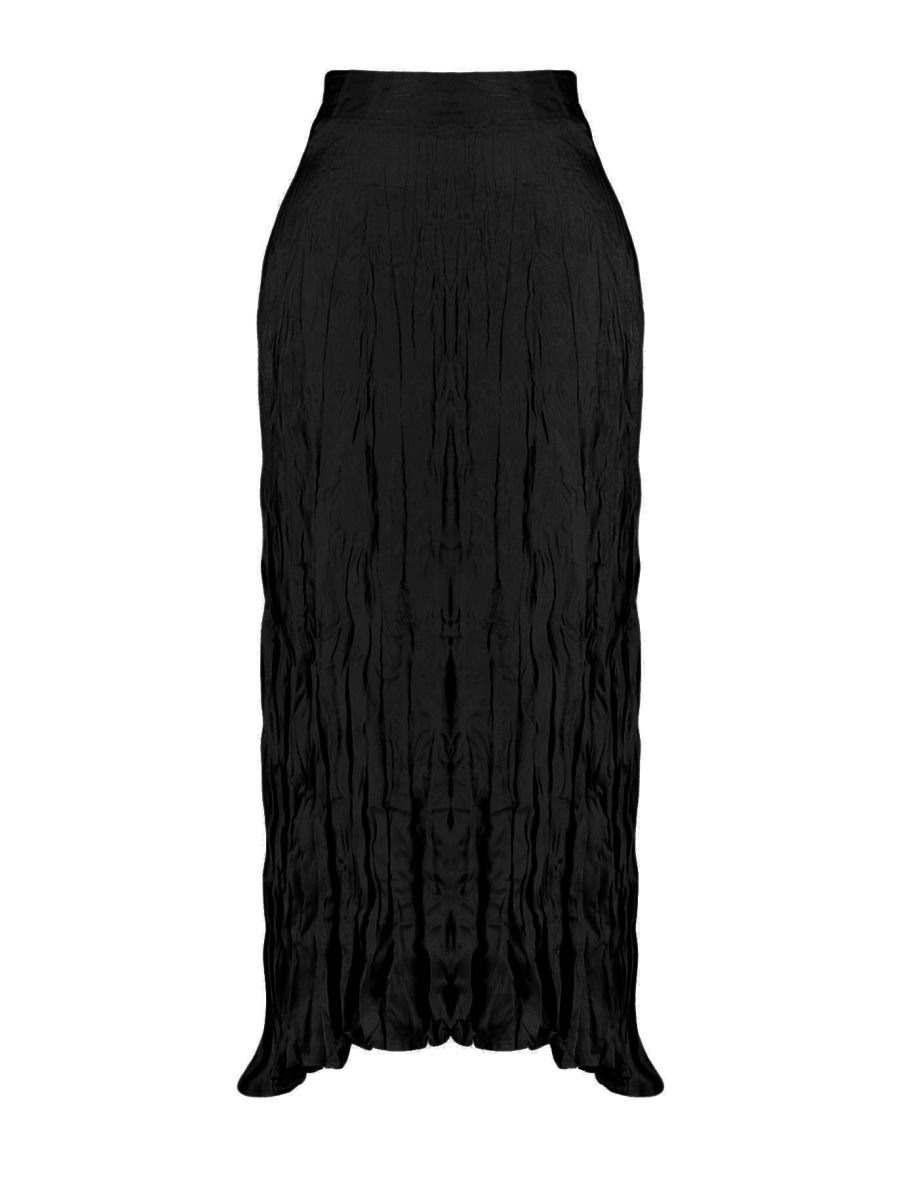 Black Pleated Satin Woven Skirt - 7