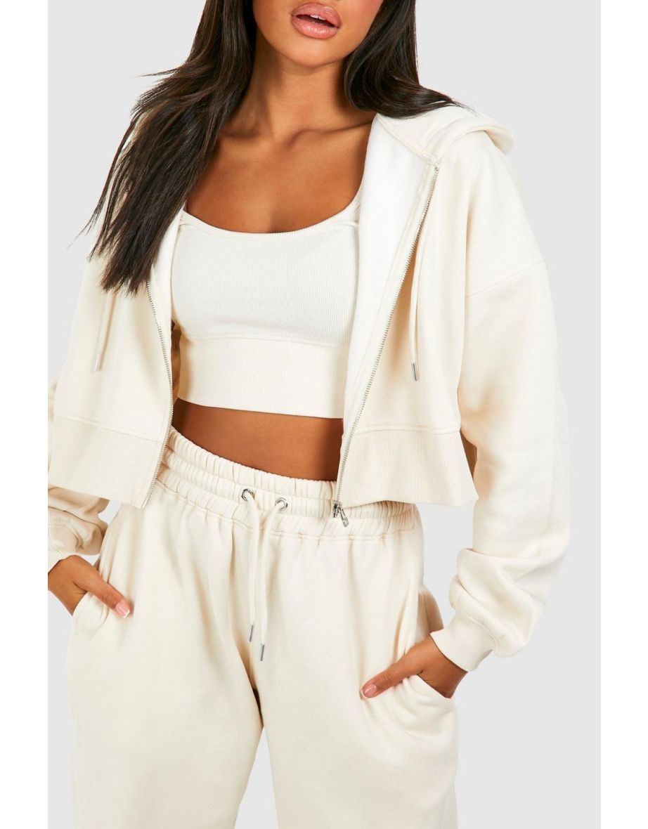 Deep Hem Crop Top 3 Piece Hooded Tracksuit - stone - 3
