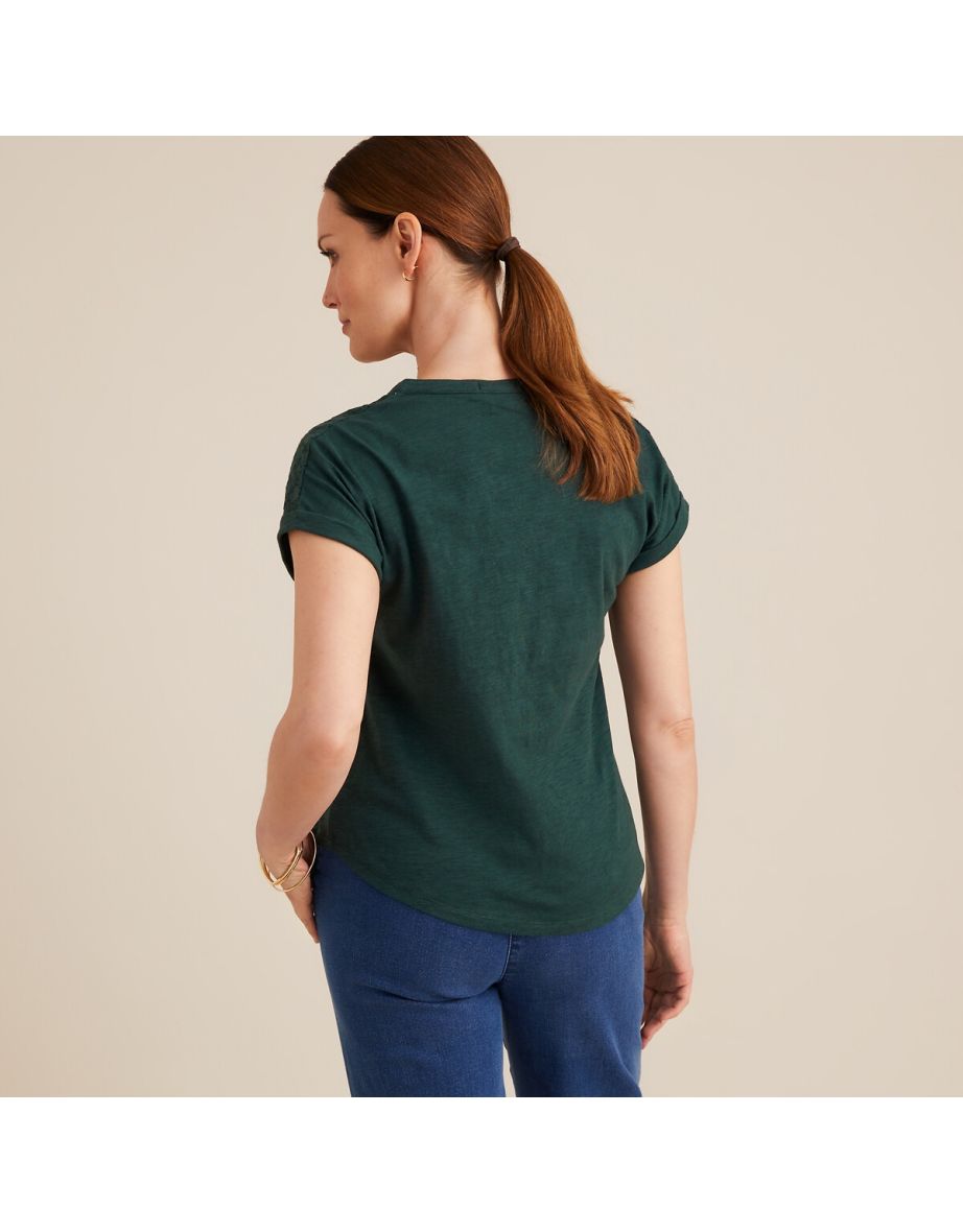 Cotton Grandad Collar T-Shirt with Short Sleeves - 4