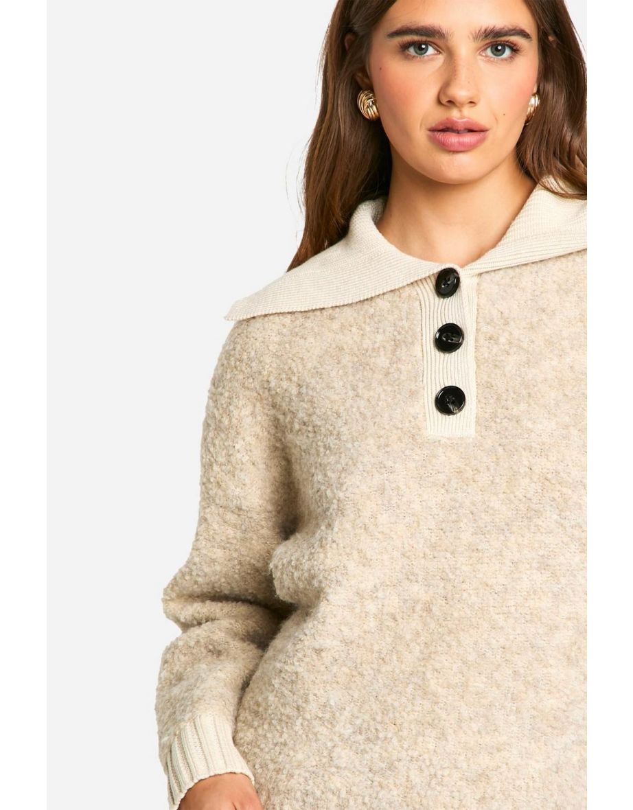 Knitted Oversized Rib Collar Button Up Jumper - 3