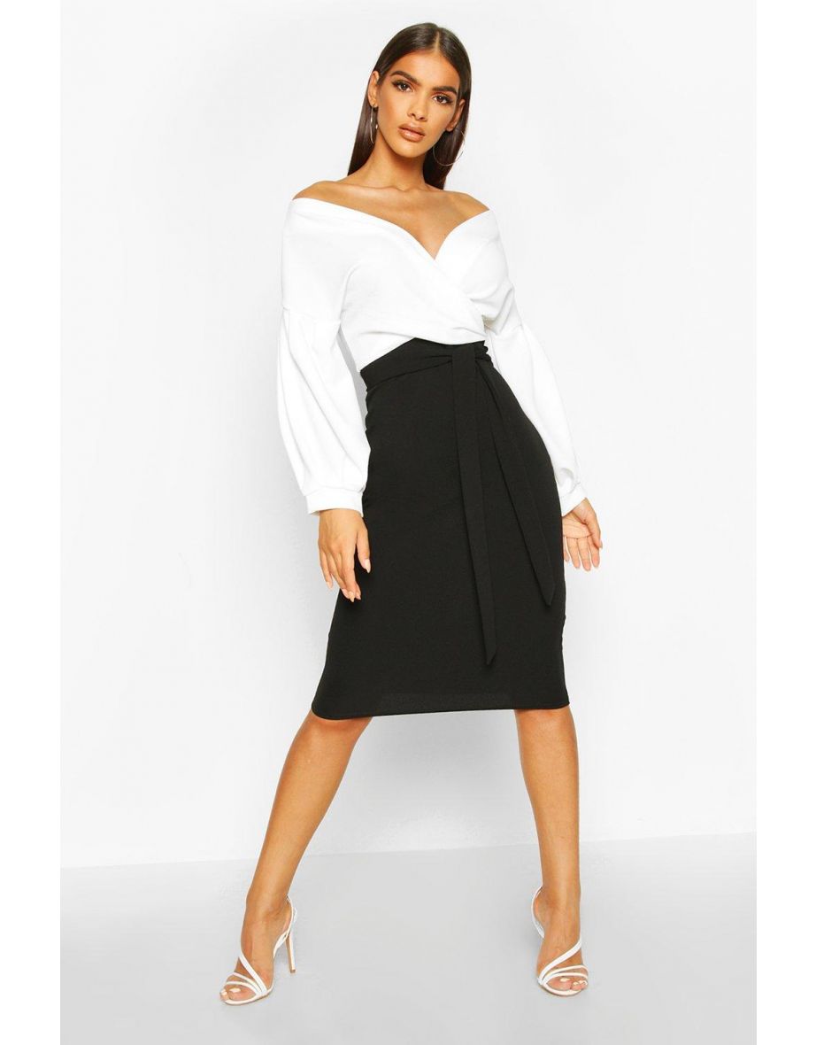 Off the shoulder wrap midi outlet dress