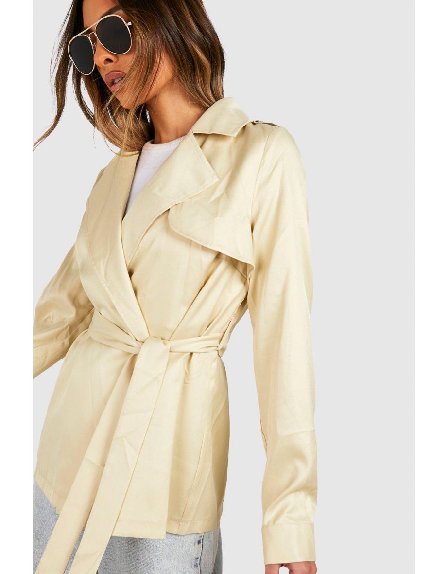 Short belted shop trench coat