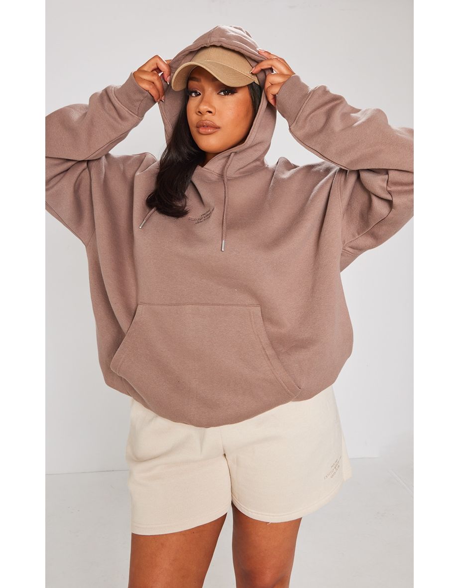 Plus Chocolate Brown Slogan Oversized Hoodie