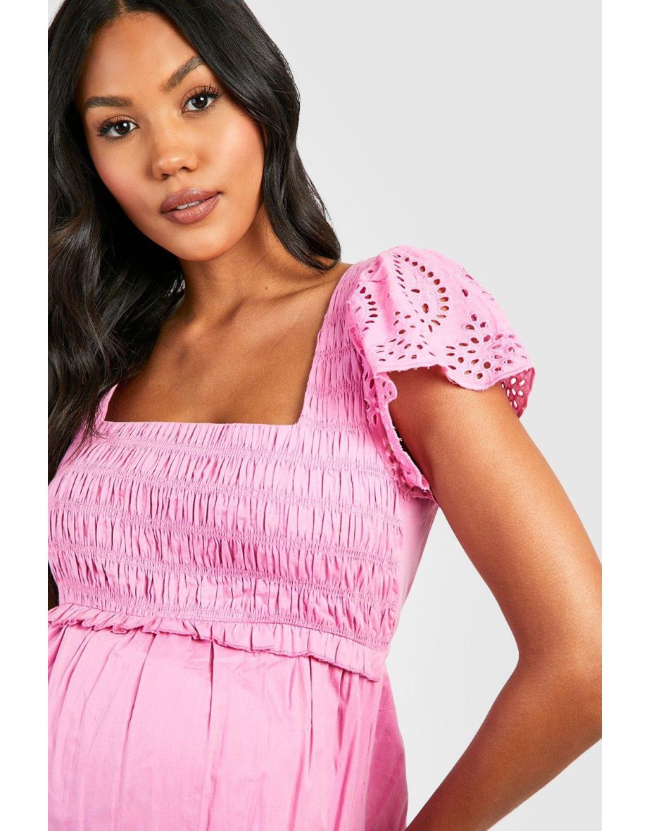 Maternity Broderie Sleeve Midi Dress - lavender - 3