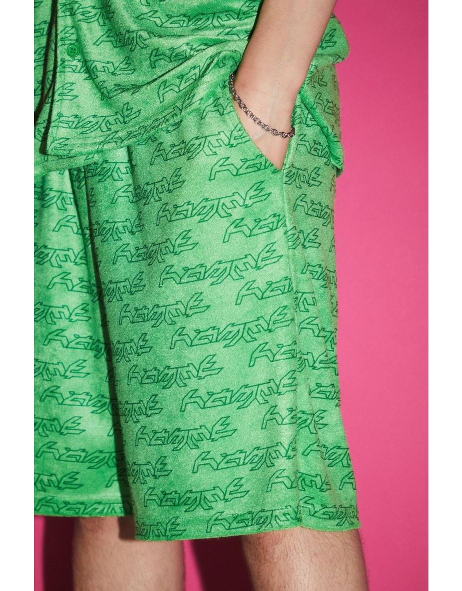 Oversized Towelling Shirt And Short Set - green - 2