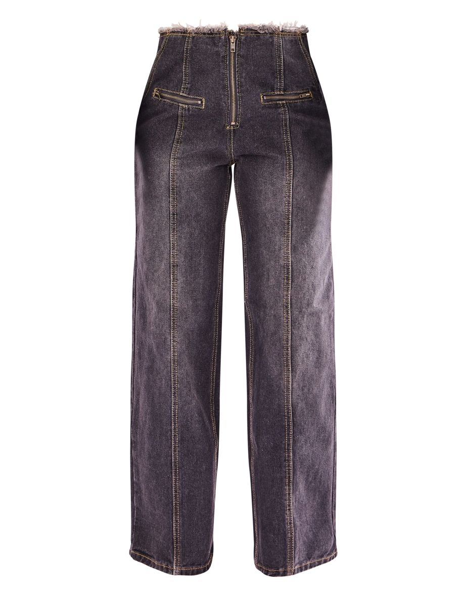 Petite Dirty Grey Raw Hem Straight Leg Jeans - 4