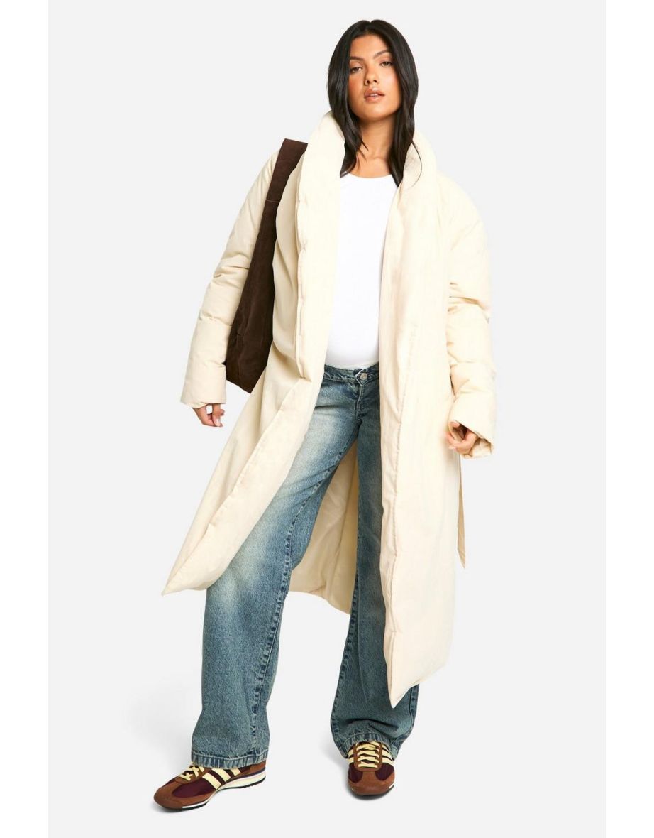 Maternity Belted Duvet Puffer Coat - cream