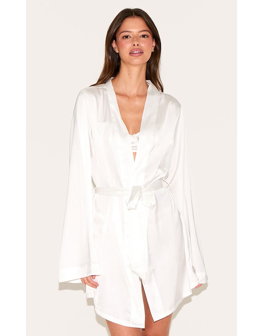 White Embroidered Bride Satin Robe