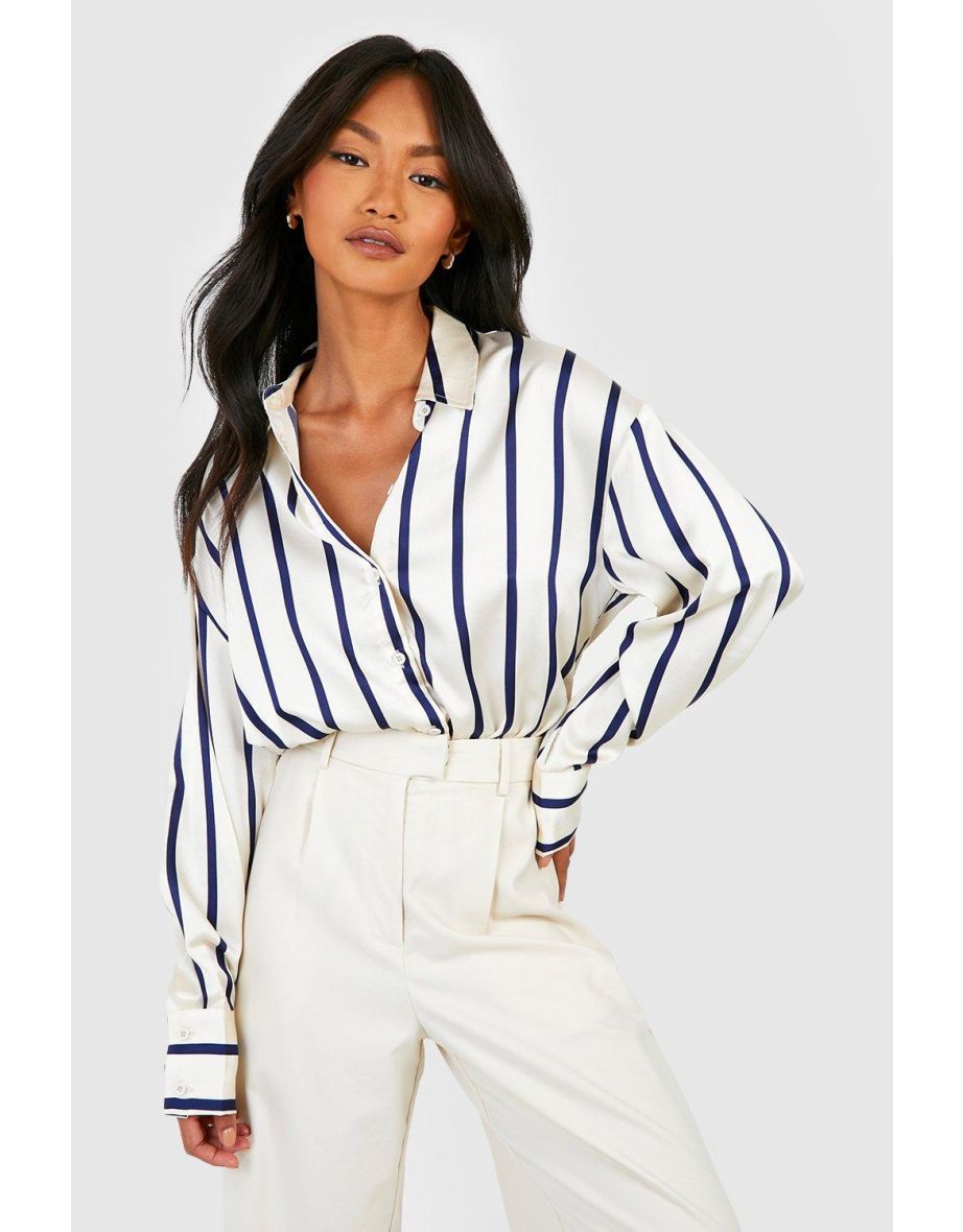 Fine Stripe Satin Shirt - cream