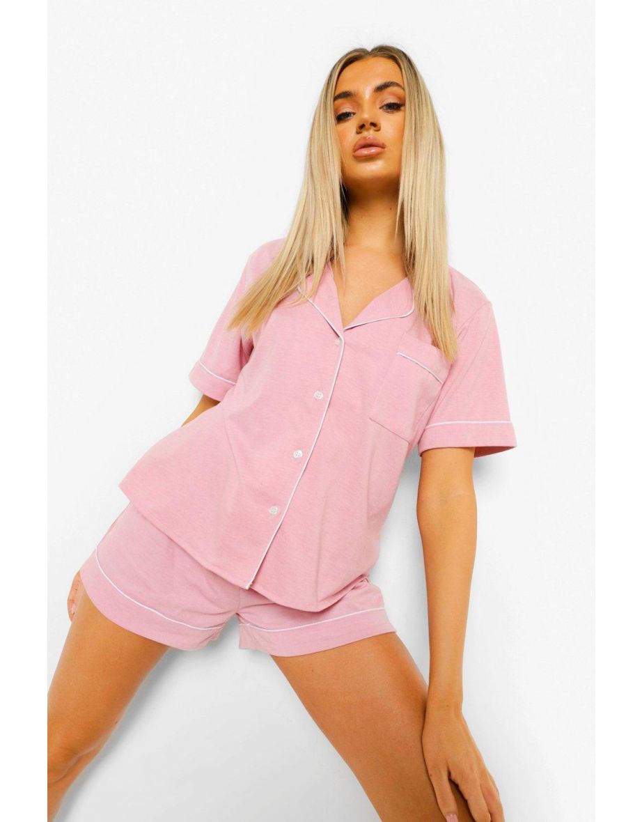 Jersey Button Through PJ Short Set - baby pink