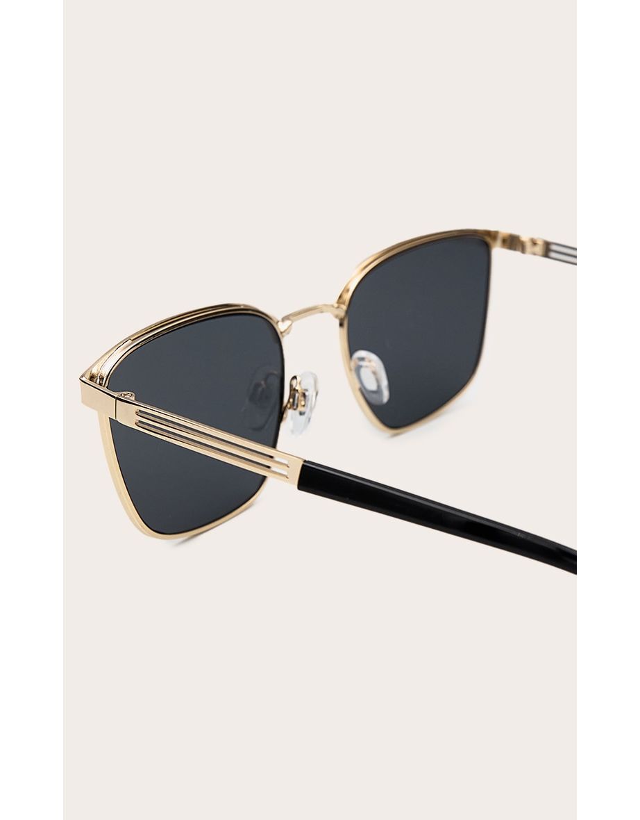 Gold Metal Frame Square Bar Sunglasses - 3