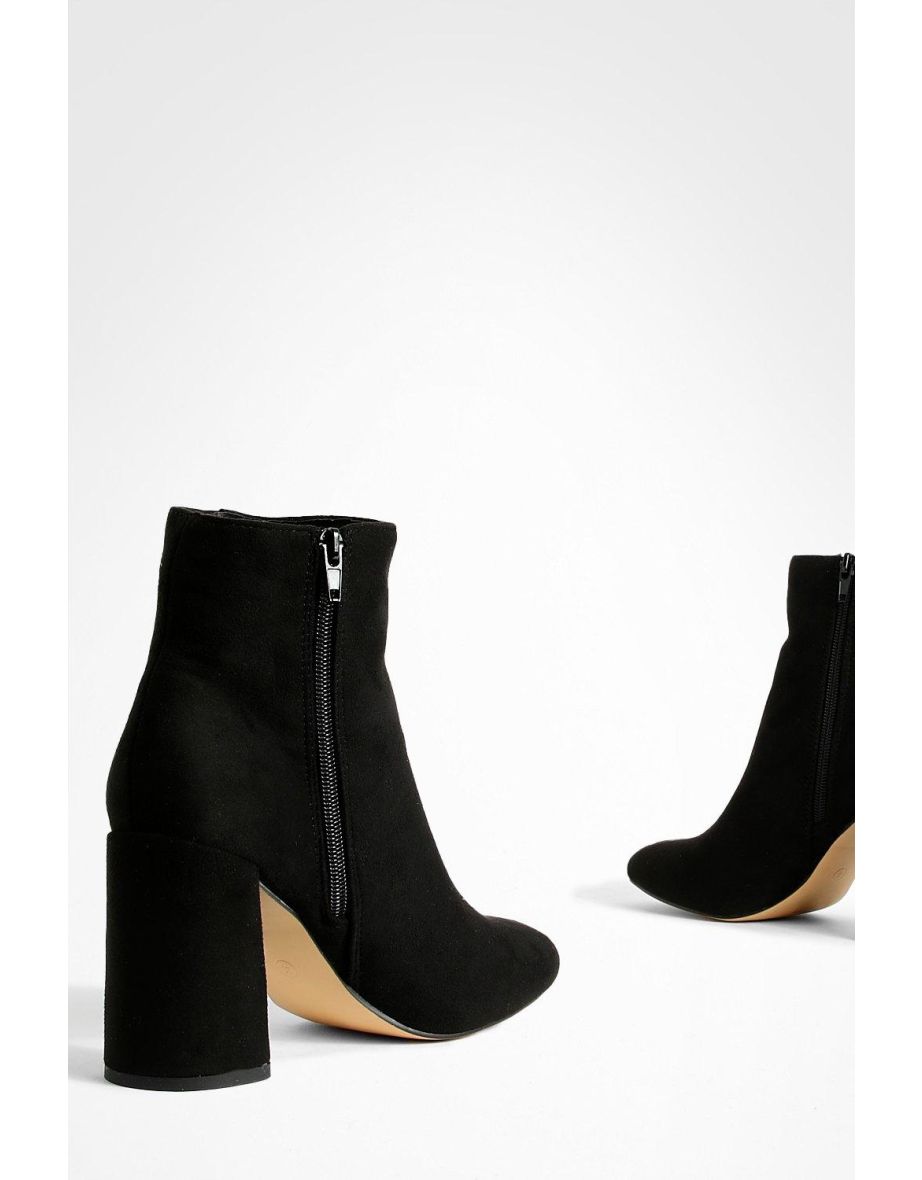 Round Toe Block Heel Faux Suede Ankle Boots - black - 3