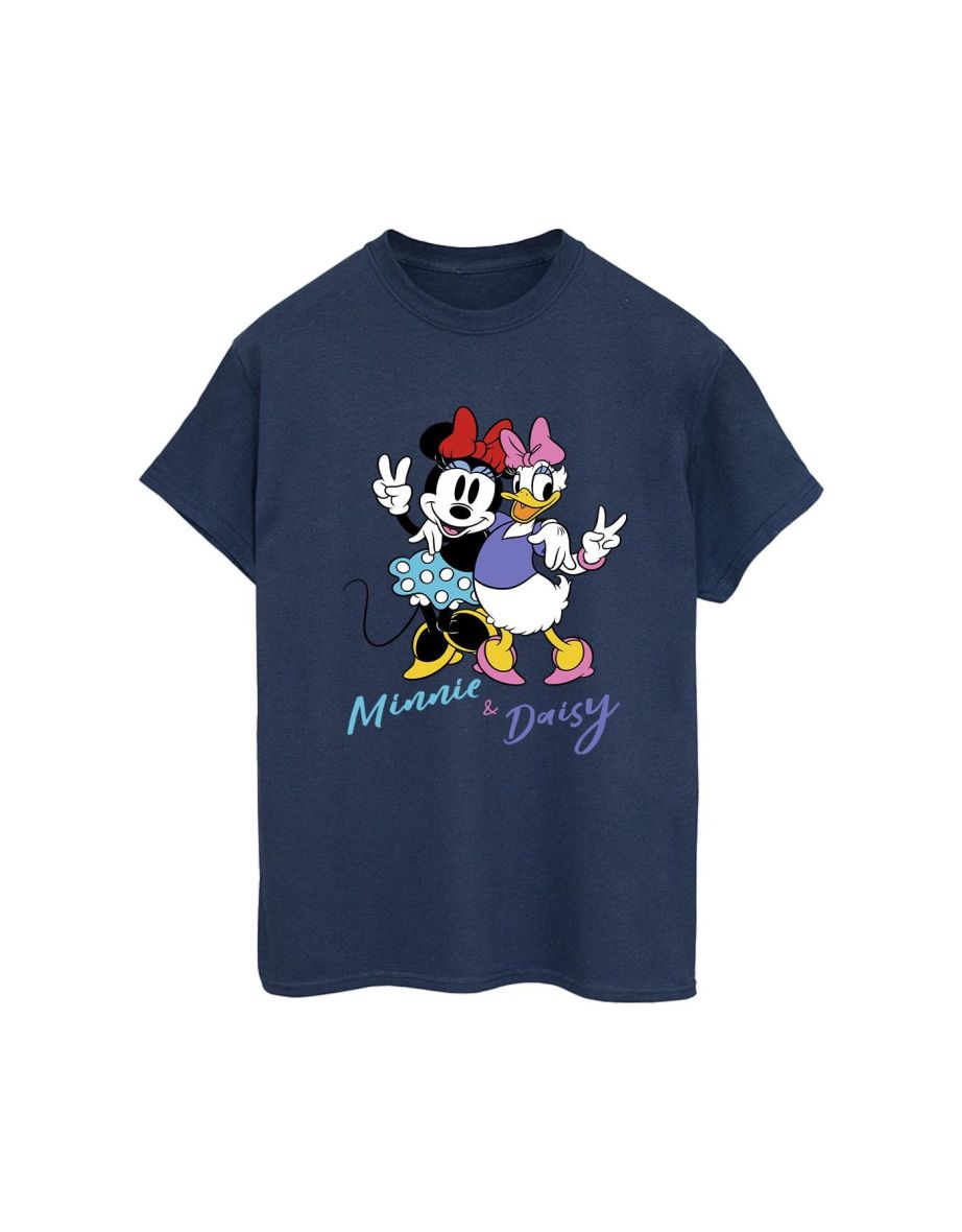 Disney Womens/Ladies Minnie Mouse And Daisy Cotton Boyfriend T-Shirt - Navy Blue - 1