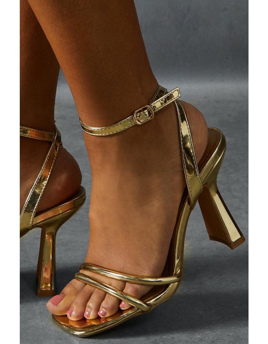 Metallic Double Strap Barely There Heels - 3