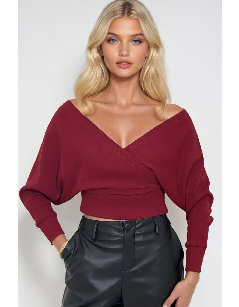 Women's Burgundy Front Back V Neck Double Breasted Blouse - 3