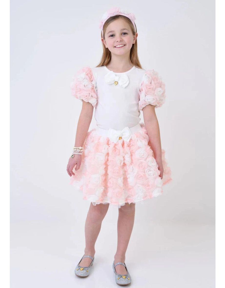 Girls Roses Top and Skirt Set in Pink