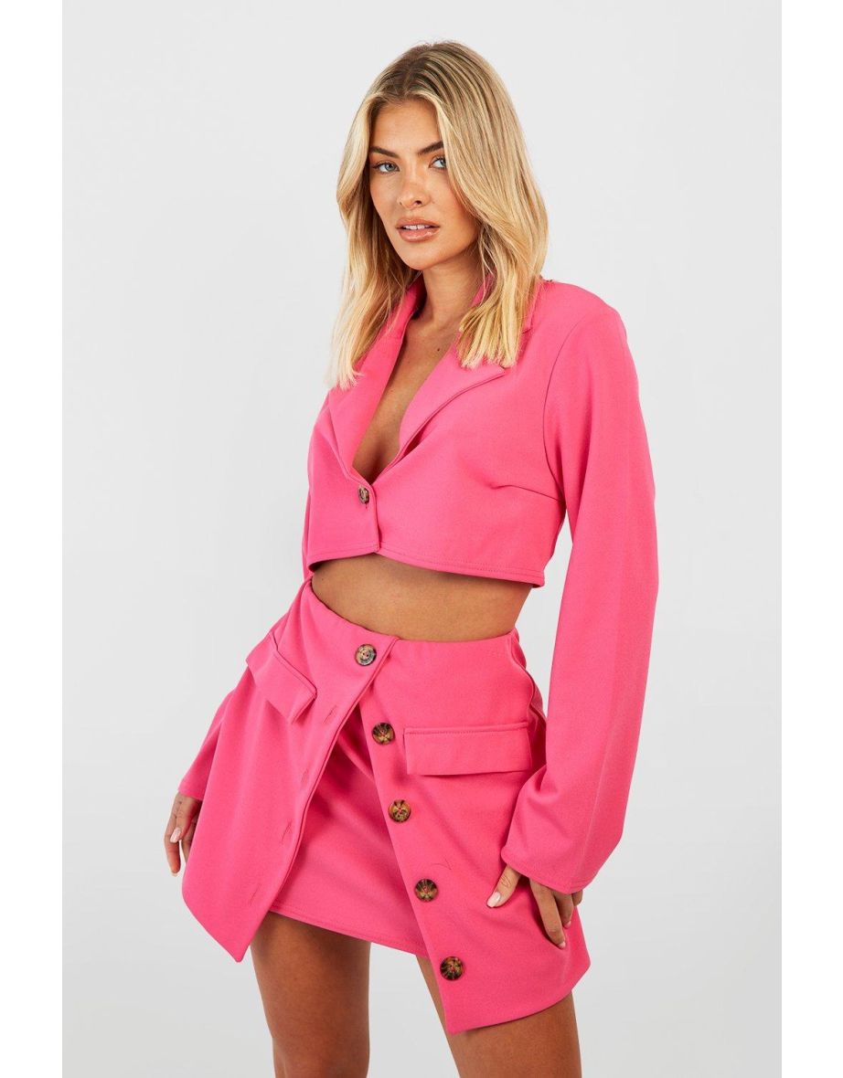 Crepe Button Front Mini Skirt - hot pink