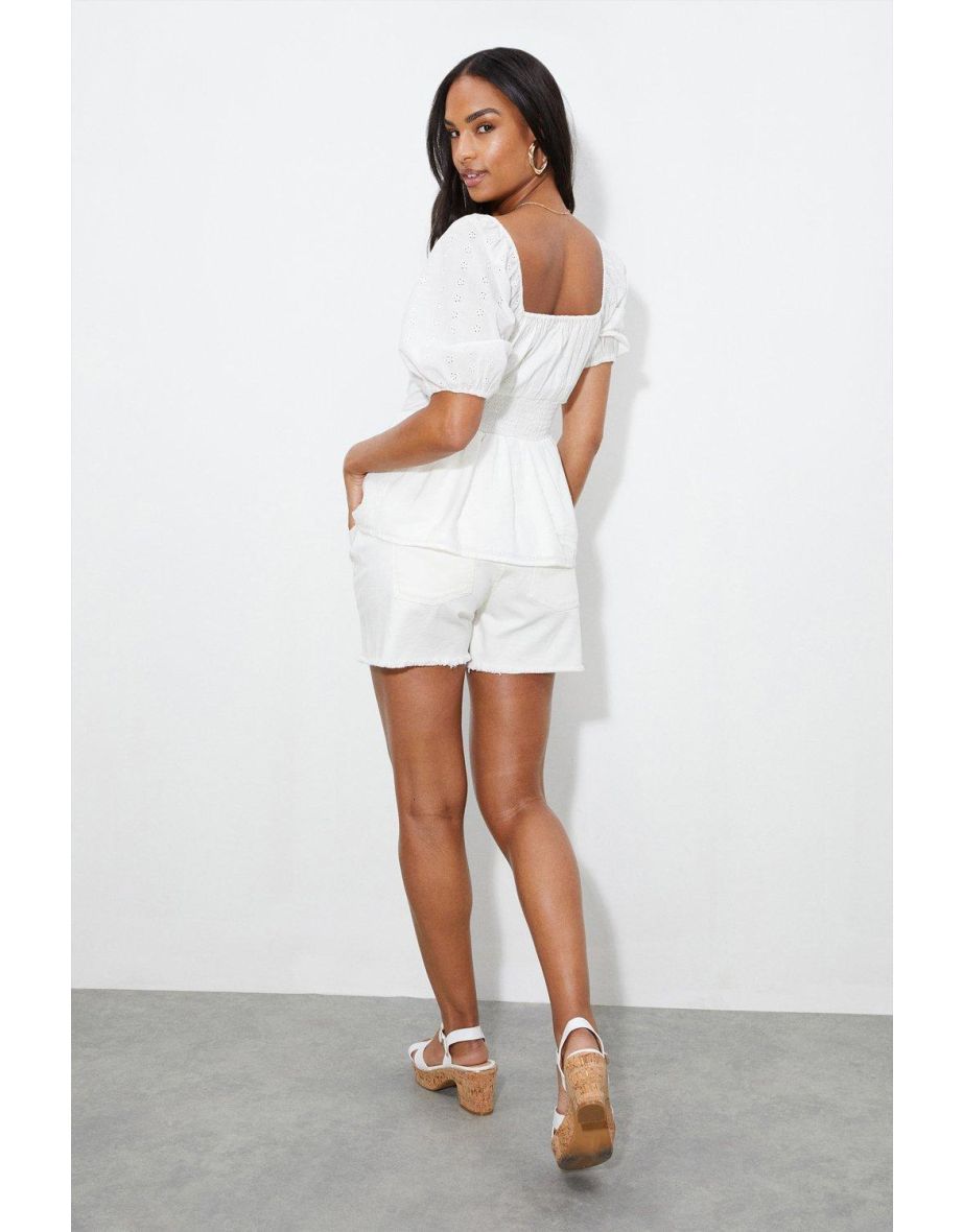 Tall White Broderie Milkmaid Blouse - 2