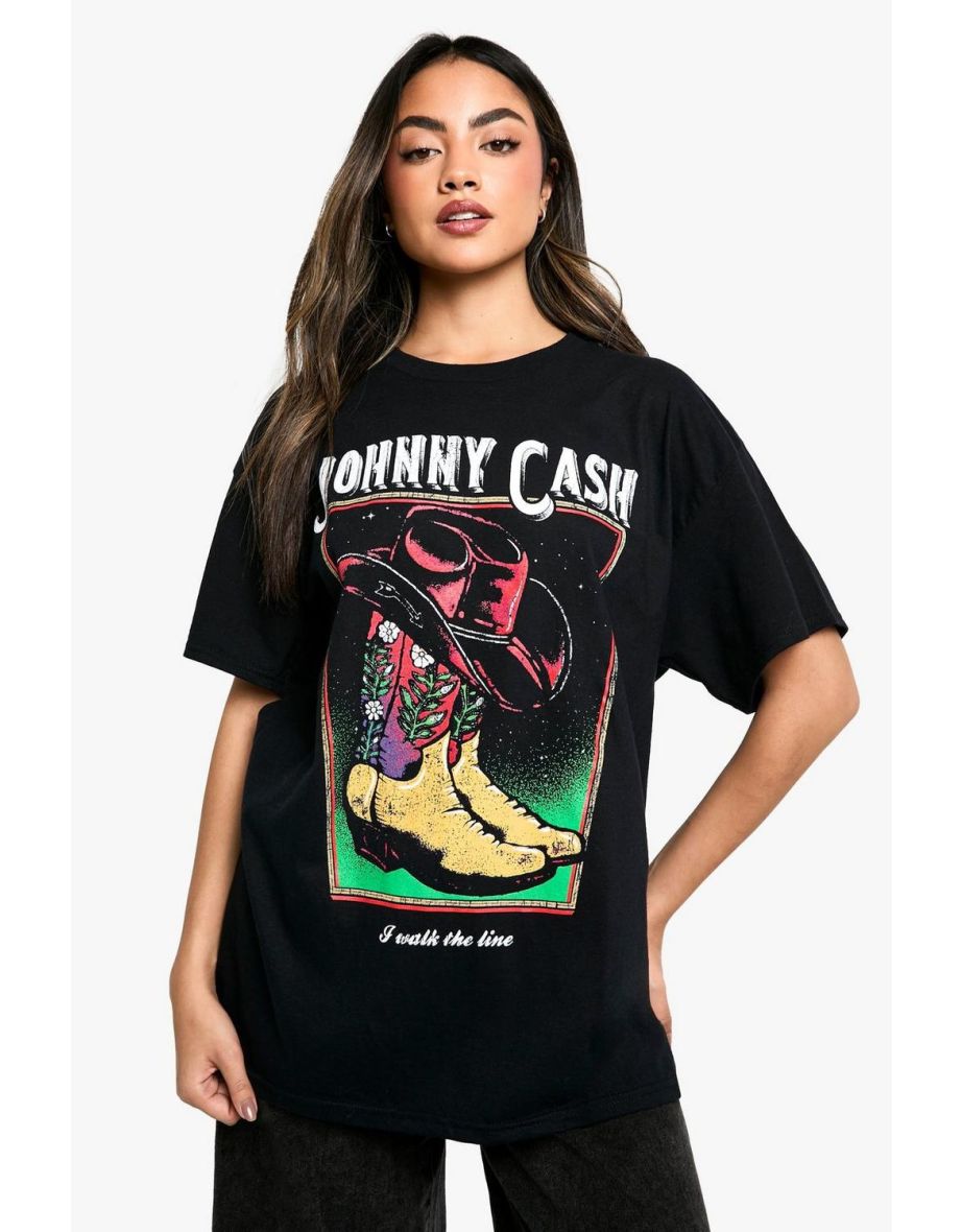 JOHNNY CASH LICENSE PRINTED OVERSIZED GRAPHIC BAND TSHIRT - black
