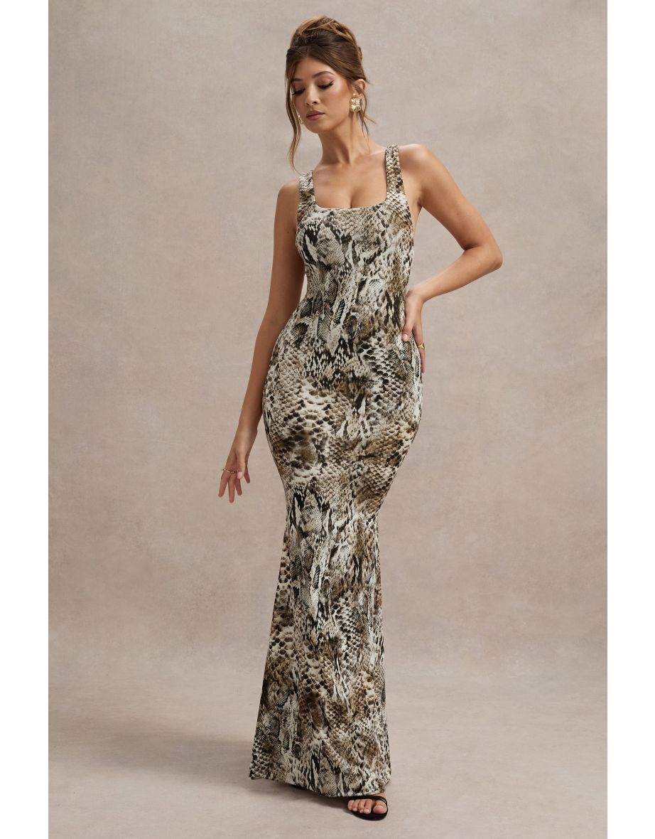 Mahina | Snake Print Square-Neck Maxi Dress - 4