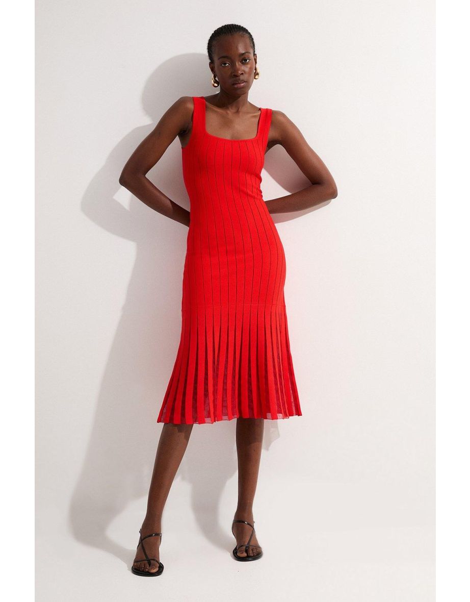 Compact Stretch Square Neck Knitted Flippy Dress