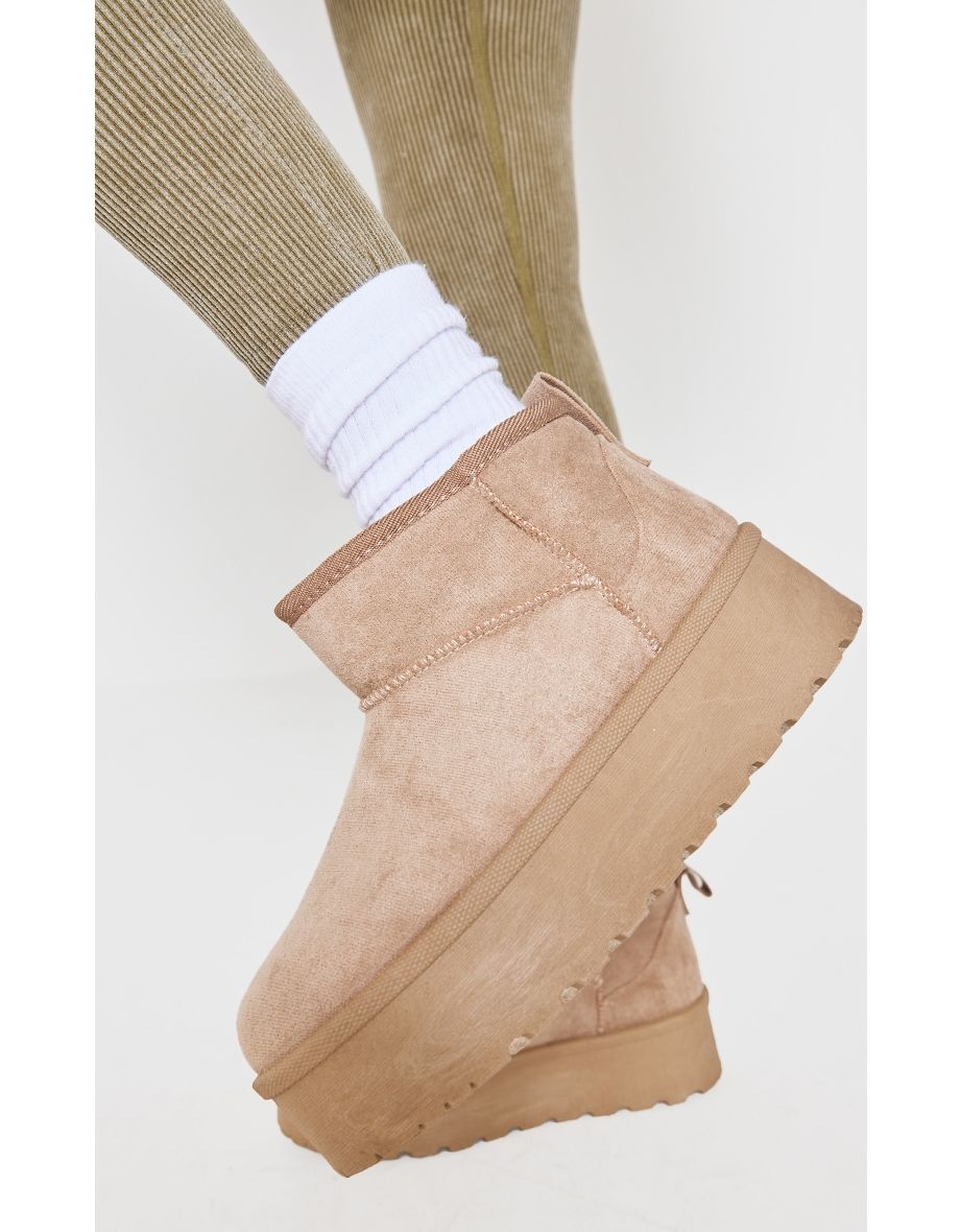 Mushroom Faux Suede Round Toe Platform Ankle Boots