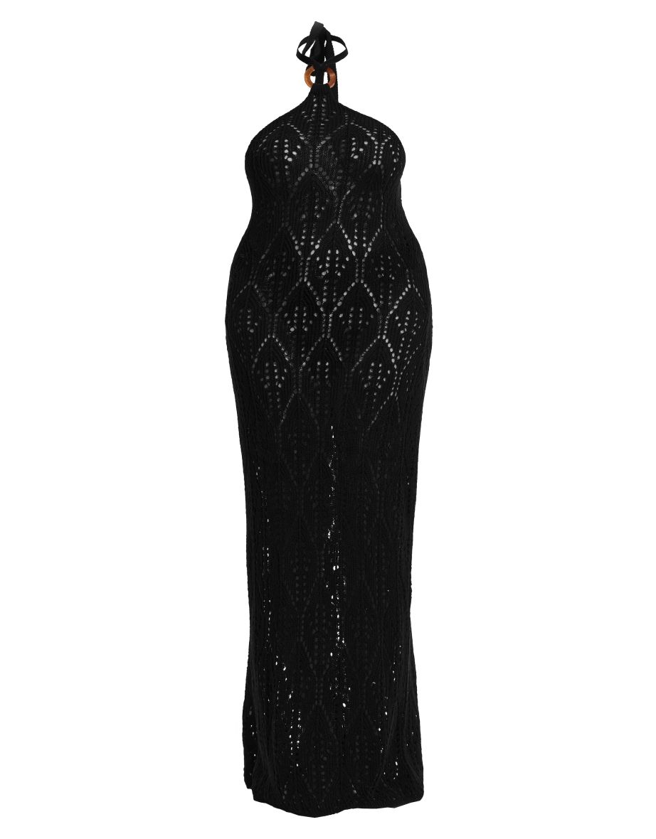Plus Black Crochet Maxi Halter Neck Beach Dress - 4