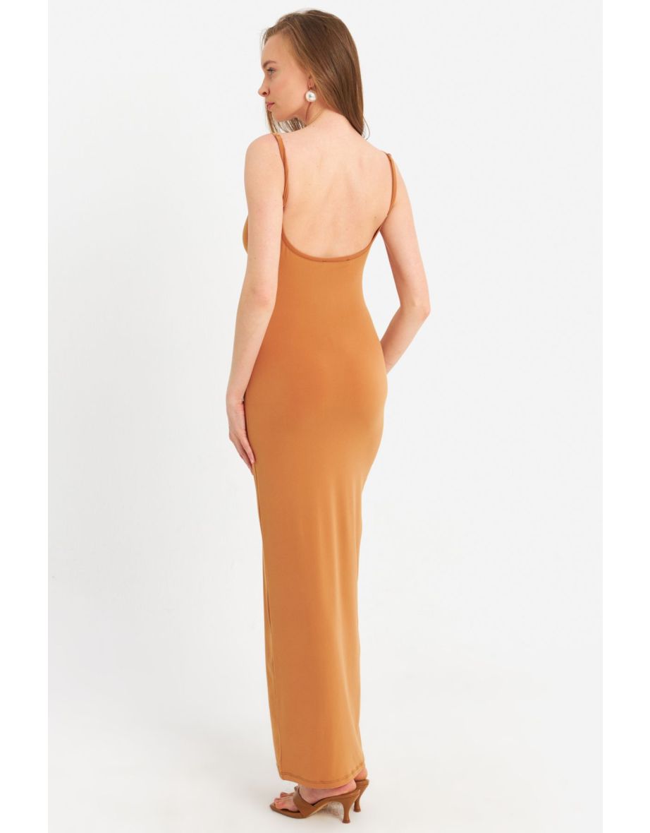 Women's Mustard Adjustable Strap Maxi Dress - 6