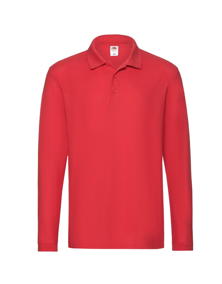 Fruit of the Loom Mens Premium Pique Long-Sleeved Polo Shirt - Red